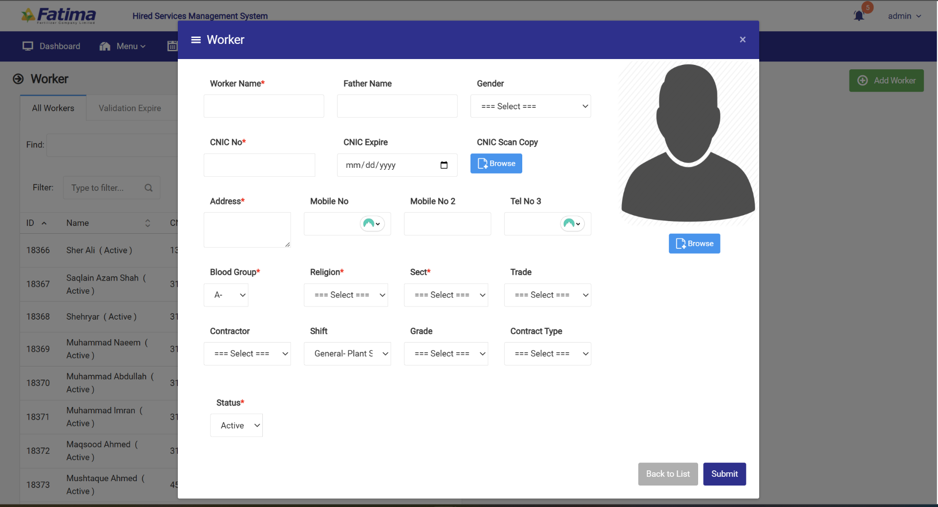 Worker Profiles — 16,000+ workers with document tracking, validation status, and biometric enrollment